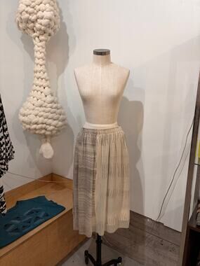 Raquel Allegra Silk Chiffon Snake Print Midi Skirt Elastic Waist Neutral Sheer